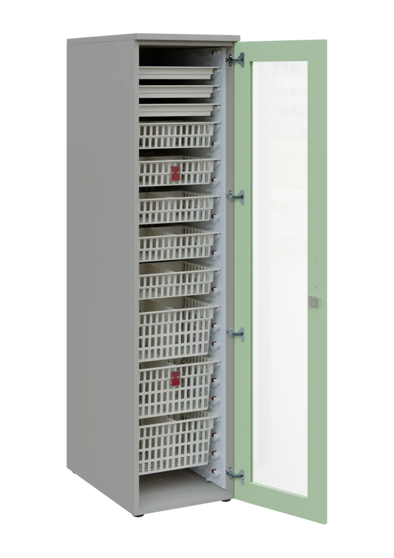 EUROMEDICA S - 46 ABS skříň léková boxová, 1-dveřová/prosklená, pravá, 1950x460x735, korpus šedý, dv